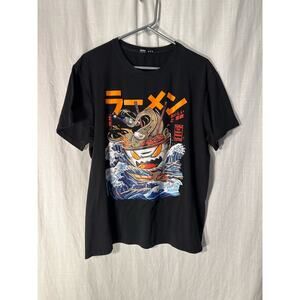 Romwe The Great Ramen of Kanagawa Black Graphic T-shirt XL